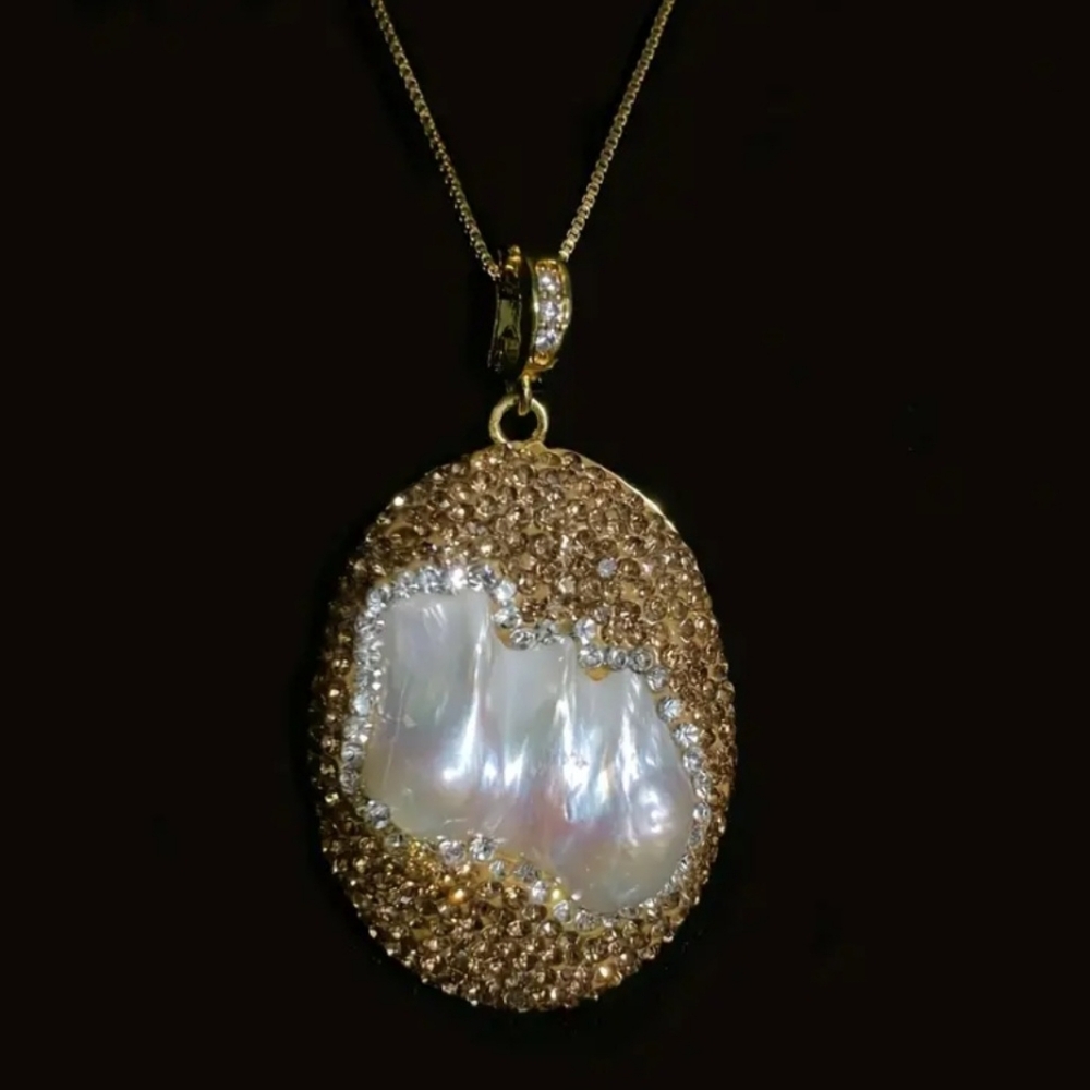 Set Колье, Серьги  Baroque Pearl Jack Copper Plated Necklace Thin Chain.